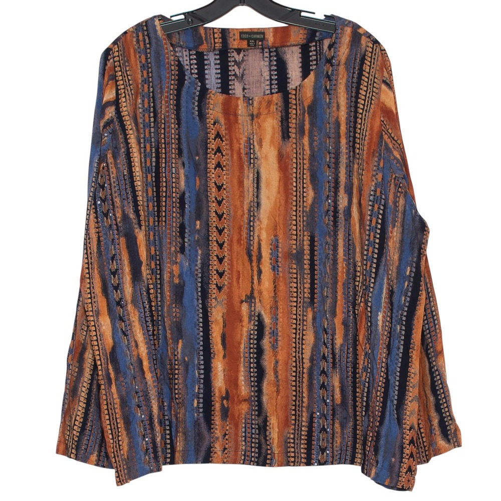 Coco Carmen Top Boho Western Cottage Folk Earthy Retro Minimalist Orange XXL